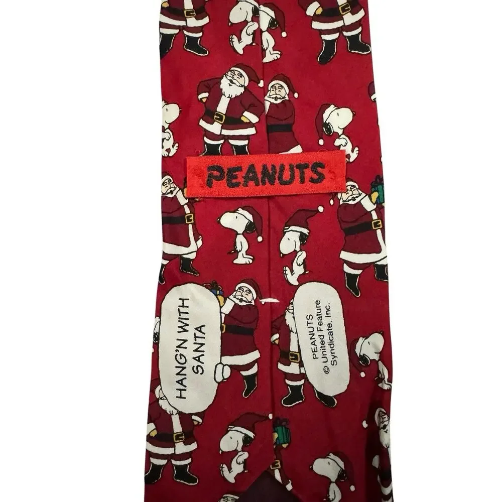 Peanuts Hang’n With Santa Claus Snoopy Cartoon Vintage Novelty Necktie Silk